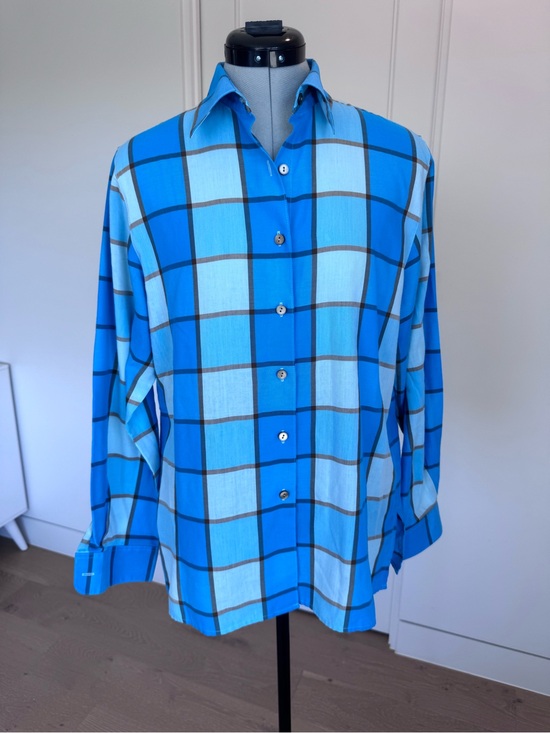 Foxcroft Tops - Shirt-Foxcroft Blue Windowpane Button-Down Shirt Wrinklefree